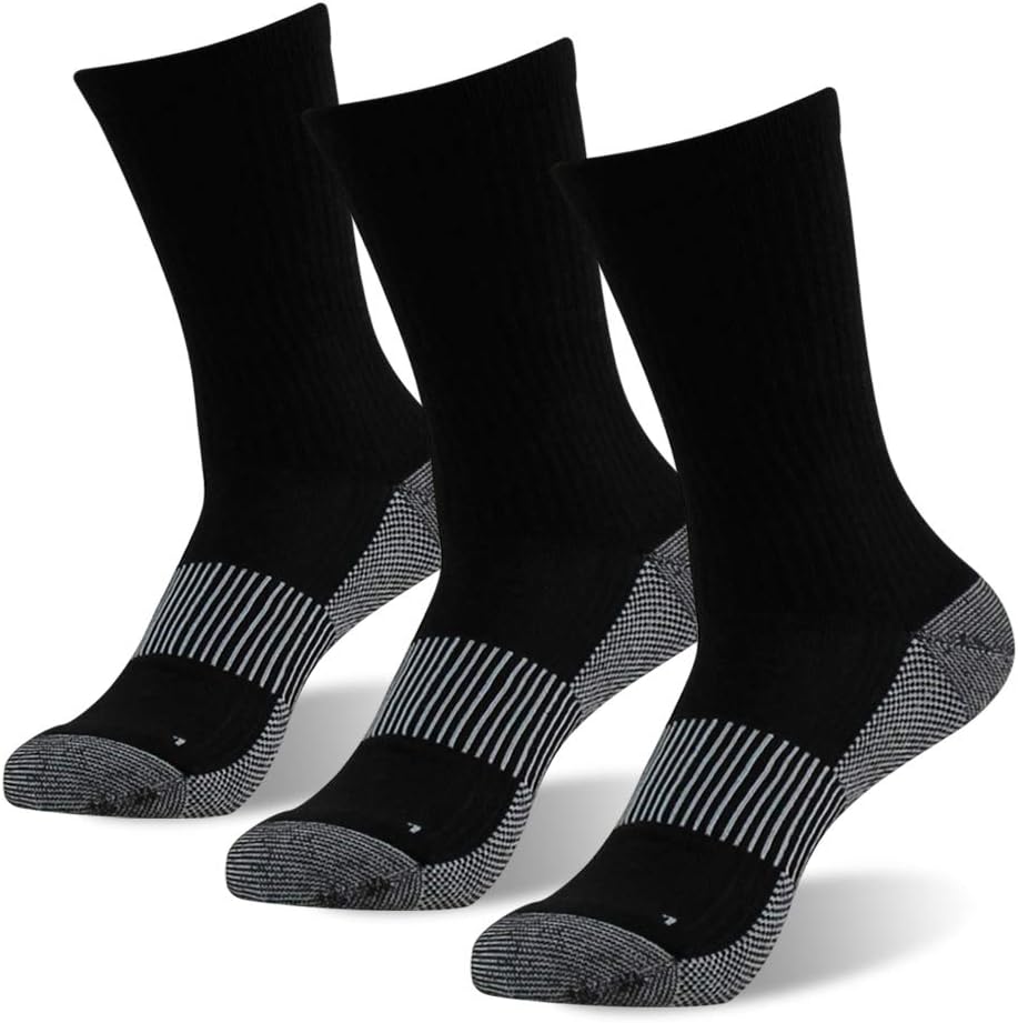 FOOTPLUS Hiking Copper Compression Socks,Unisex Cushioned Sole Arch Support Athletic Crew Running Socks