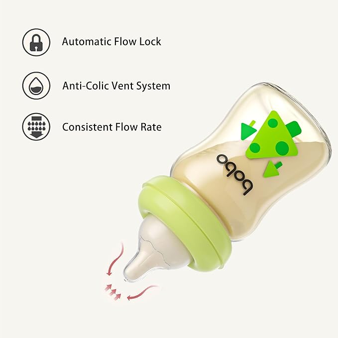 YOHKOH PPSU Baby Bottle Wide Neck, Newborn Anti-Colic Baby Bottle with Natural Response Nipple, Streamlined Body, Easy to Clean (5.4oz (Pack of 4), Green)-BubblyBeeBaby