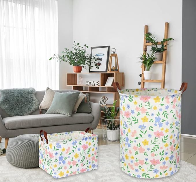 HIYAGON Kids Storage Basket Baby Girl Basket Gift Baskets Empty Cute Toy Storage Bin Organizer Box Rectangular Bedroom Decor Books(Flower)-BubblyBeeBaby