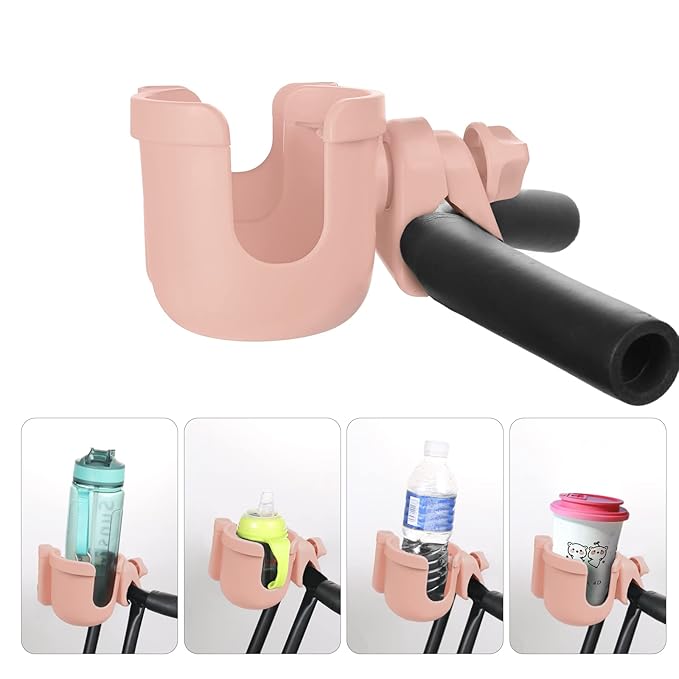 Suranew Adjustable Stroller Cup Holder with Phone Holder for Baby Stroller for Family Members,Pink-BubblyBeeBaby