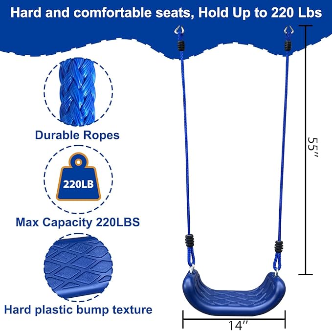 2 Seat Swing Set for Backyard - Metal A-Frame Holds 440 lbs, 1 Adjustable Saucer Swing and 1 u-Shape Swing - Suitable for Kids 3-8 Years-BubblyBeeBaby