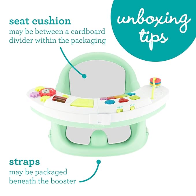 Infantino Music & Lights 3-in-1 Discovery Seat and Booster - Convertible Booster, Infant Activity Seat and Feeding Seat with Electronic Piano for Sensory Exploration, for Babies and Toddlers, Mint-BubblyBeeBaby