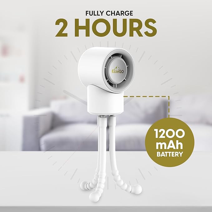 Portable Mini Travel Stroller Fan - Battery Operated, Clip On, Small, Handheld, Rotating, Rechargeable, Personal Fan with Flexible Tripod, 3 Speeds for Baby Crib, Bed Car, Seat Treadmill-BubblyBeeBaby