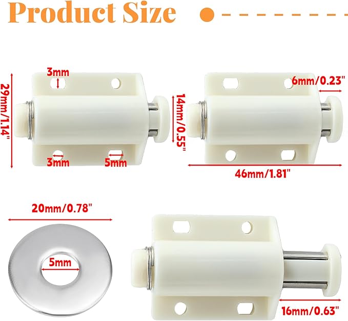 2 Pack Magnetic Touch Latch, Cabinet Push Open Catches Magnet Push Release Latches Hardware for Kitchen Cabinet Drawer Cupboard Closet Door (White)-BubblyBeeBaby