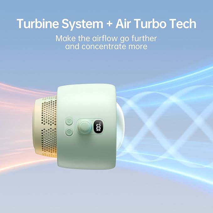 JISULIFE Stroller Fan Baby Large, Safe Bladeless for Crib, Desk, Portable Battery Rechargeable Cooling Fan with Air Turbo Tech, LED Display, Night Light, Food-Grade Gift for Mom/Dad/Friend - Green-BubblyBeeBaby