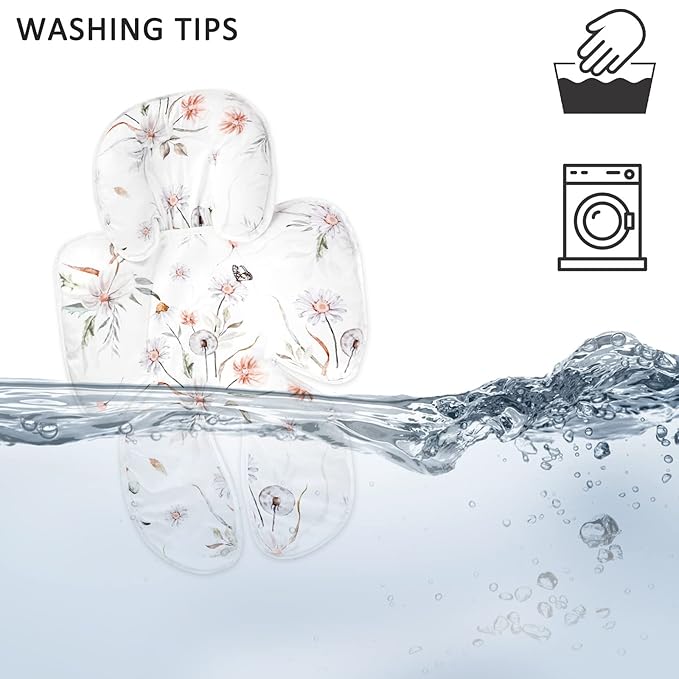 2 in 1 Infant Car Seat Insert, Car Seat Head Support Baby Girls Boys, Soft Newborn Carseat Insert Cushion, Perfect for Carseats, Strollers, Swings (White Flower)-BubblyBeeBaby