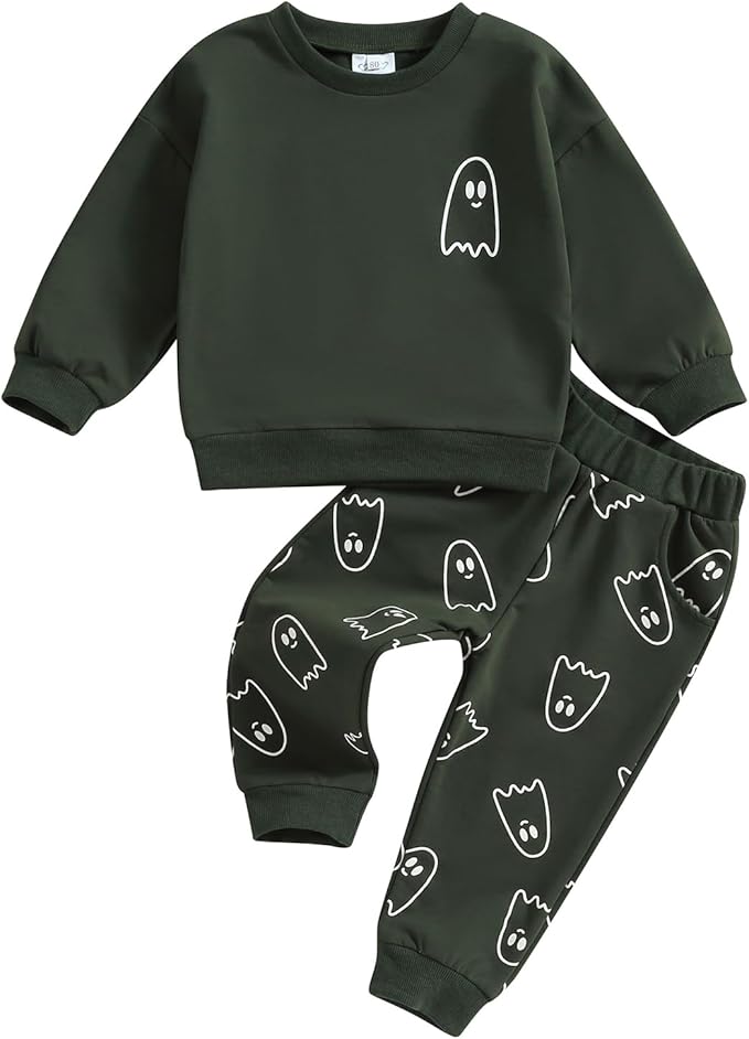 0-4T Toddler Boy Girl Halloween Outfit Fall Clothes Ghost Long Sleeve Sweatshirt Top Pants Baby Halloween Clothes-BubblyBeeBaby