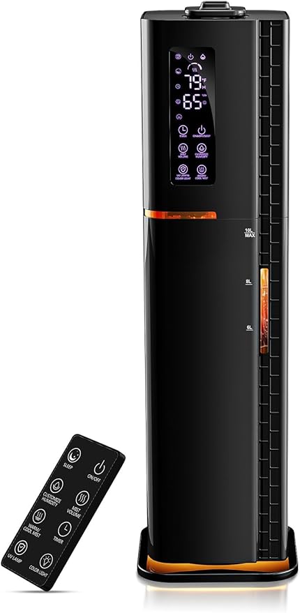 2.64Gal Humidifiers for Bedroom Large Room, Warm and Cool Mist up to 500ft², Top Fill Diffuser Ambient Light, 3 Mist Modes, 24H Timer, 35dB Quiet Humidifier for Home Office Plant-BubblyBeeBaby