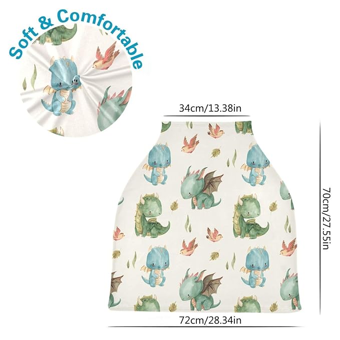 Kigai Cute Dragon Baby Car Seat Covers for Newborn, Breathable Nursing Cover for Breastfeeding Moms, Baby Stroller/Shopping Cart/Stretchy Carseat Cover for Boy & Girl-BubblyBeeBaby