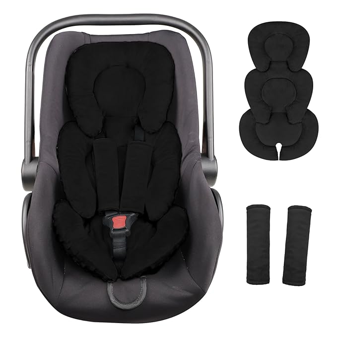 Infant Car Seat Insert Head and Body Support, GFU Reversible Newborn Insert for Carseat with Strap Pads, Soft Stroller Cushion Pillow Insert for Boys and Girls, Fits for Stroller, Swing, Black-BubblyBeeBaby