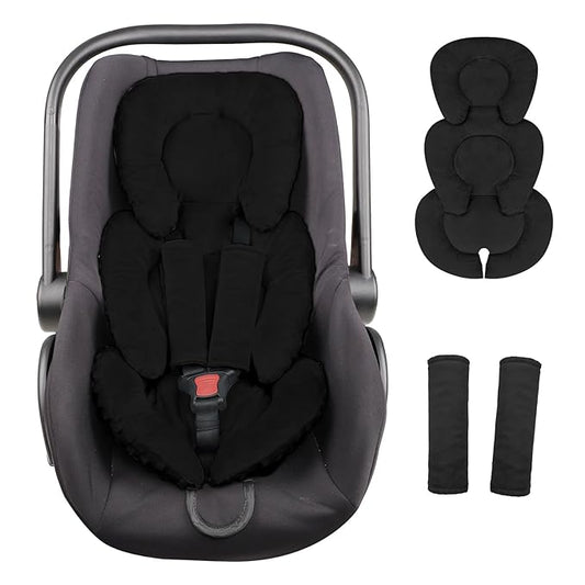 Infant Car Seat Insert Head and Body Support, GFU Reversible Newborn Insert for Carseat with Strap Pads, Soft Stroller Cushion Pillow Insert for Boys and Girls, Fits for Stroller, Swing, Black-BubblyBeeBaby