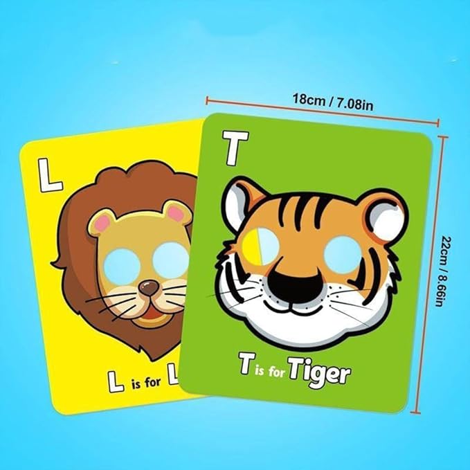 2025 New 26 PCS Alphabet Mask Cards,Alphabet Flash Cards with Animal Masks,Colorful Animals Flash Cards, Interactive Education Games, Learn Letters-BubblyBeeBaby