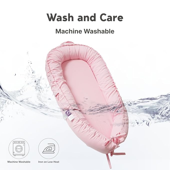 Infant Lounger, Baby Nest Cover for Baby Girls & Boys, Newborn Essentials for Baby 0-18 Months, 100% Cotton Breathable(Misty Rose)-BubblyBeeBaby