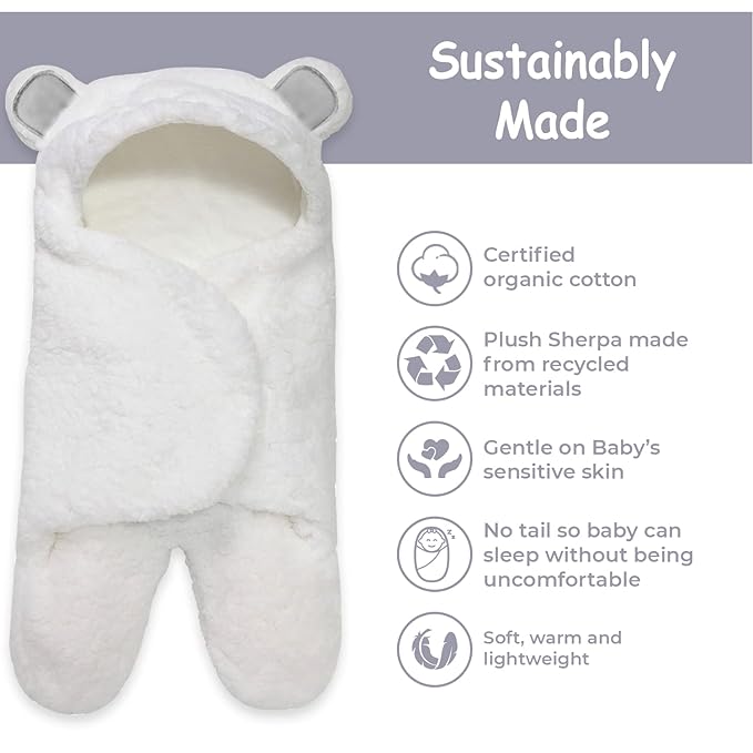 Jam Naturals-Cute Bear Organic Newborn Swaddle Wrap-Gender Neutral Soft Baby Blanket, Newborn Baby Registry Gift(Grey 0-3m)-BubblyBeeBaby