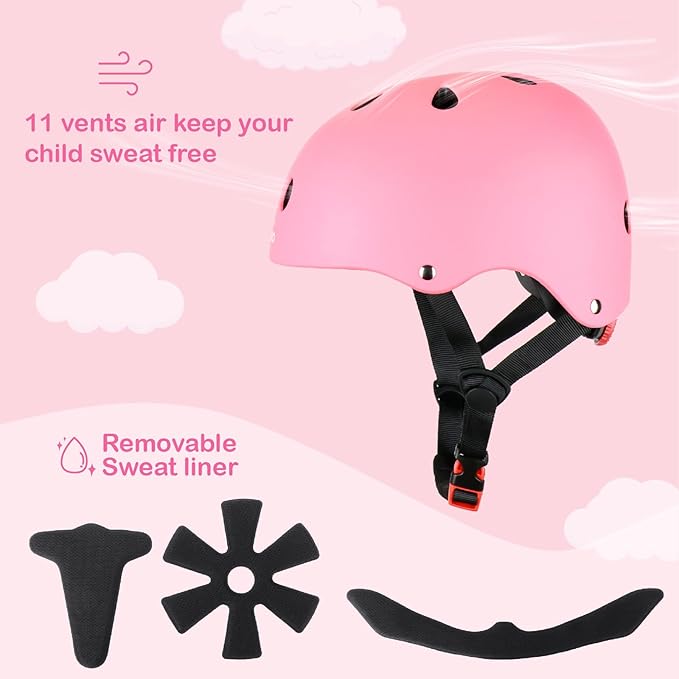 KAMUGO Kids Bike Helmet, Toddler Helmet for Ages 2-8 Boys Girls with Sports Protective Gear Set Knee Elbow Wrist Pads for Skateboard Cycling Scooter Rollerblading-BubblyBeeBaby