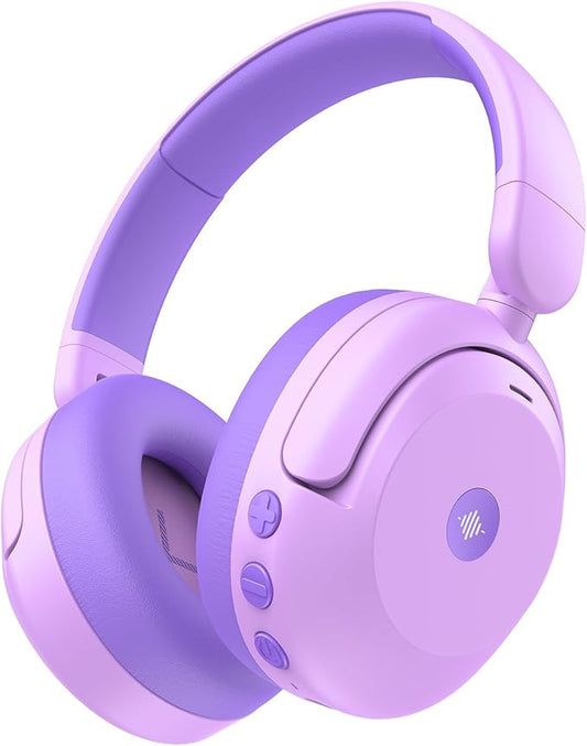 iClever BTH20 Active Noise Cancelling Headphones for Kids, 60H Play Time,Type C Fast Charging,Safe Volume 80dBA,Bluetooth5.4,Award-Winning Kids Headphones Wireless for iPad Tablet Airplane,Purple-BubblyBeeBaby