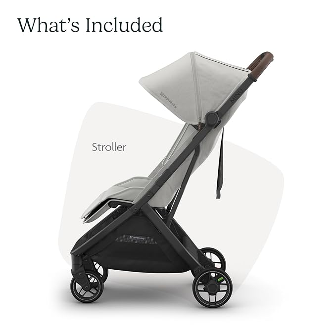 UPPAbaby Minu V3 Travel Stroller | Lightweight + Compact Design | One-Hand Fold + Unfold | from Birth + Overhead Compatible | Savannah (Pearl Gray Mélange/Carbon Frame/Chestnut Leather)-BubblyBeeBaby