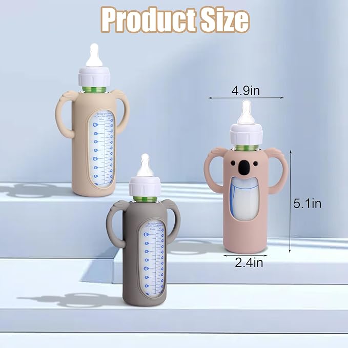 Mity rain 3 Pack Silicone Sleeves for Dr. Brown's Glass Bottles 8 OZ - Anti Breakage Baby Bottle Holder, Compatible with Dr. Brown's Glass Bottles for Babies with Handle-BubblyBeeBaby