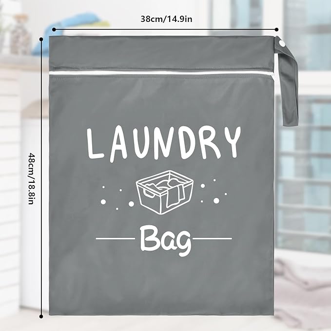 2 Pcs Large Travel Laundry Bag - Waterproof Wet Dry Washable for Dirty Clothes, Bathing Suit, Workout, Gym, Swimming, Yoga (Pink+Grey)-BubblyBeeBaby
