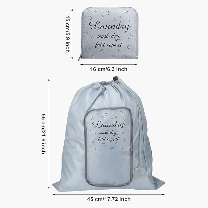 2 Pcs Travel Laundry Bag Washable Dirty Clothes Bag with Drawstring and Zipper for Suitcase, 22 x 18 Inch (Pink, Gray,Bubble)-BubblyBeeBaby