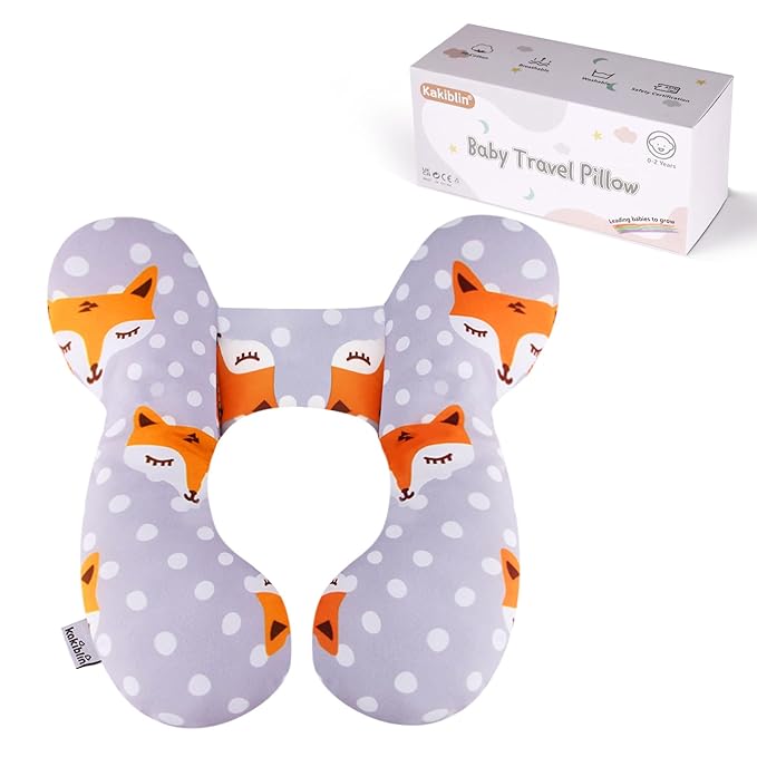 KAKIBLIN Baby Travel Pillow,Baby Neck Pillows for Car Seat,Upgraded Baby Head Pillow,Toddler Head and Neck Baby Support Pillow for Car Seat, Pushchair,Travel (Gray Fox)-BubblyBeeBaby