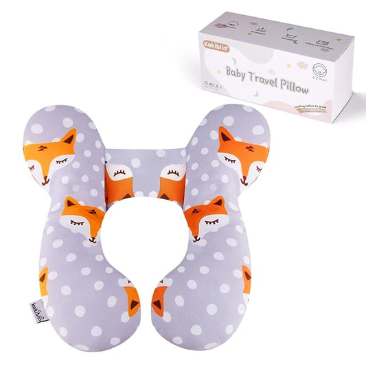 KAKIBLIN Baby Travel Pillow,Baby Neck Pillows for Car Seat,Upgraded Baby Head Pillow,Toddler Head and Neck Baby Support Pillow for Car Seat, Pushchair,Travel (Gray Fox)-BubblyBeeBaby