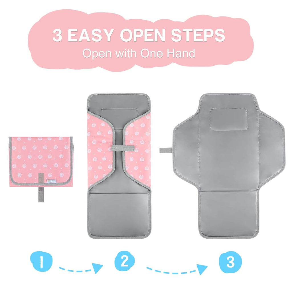 Portable Changing Pad for Baby, Compact Waterproof Diaper Mat with Built-in Cushion, Pink