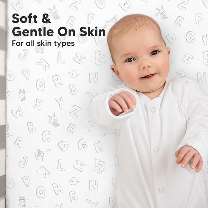 KeaBabies 2-Pack Organic Crib Sheets for Boys, Girls - 52x28 Fitted Crib Mattress Sheet Neutral, Breathable Jersey Cotton Cover for Baby Bed, Toddler Mattress, Soft & Cute Prints (ABC Land Cloud)-BubblyBeeBaby