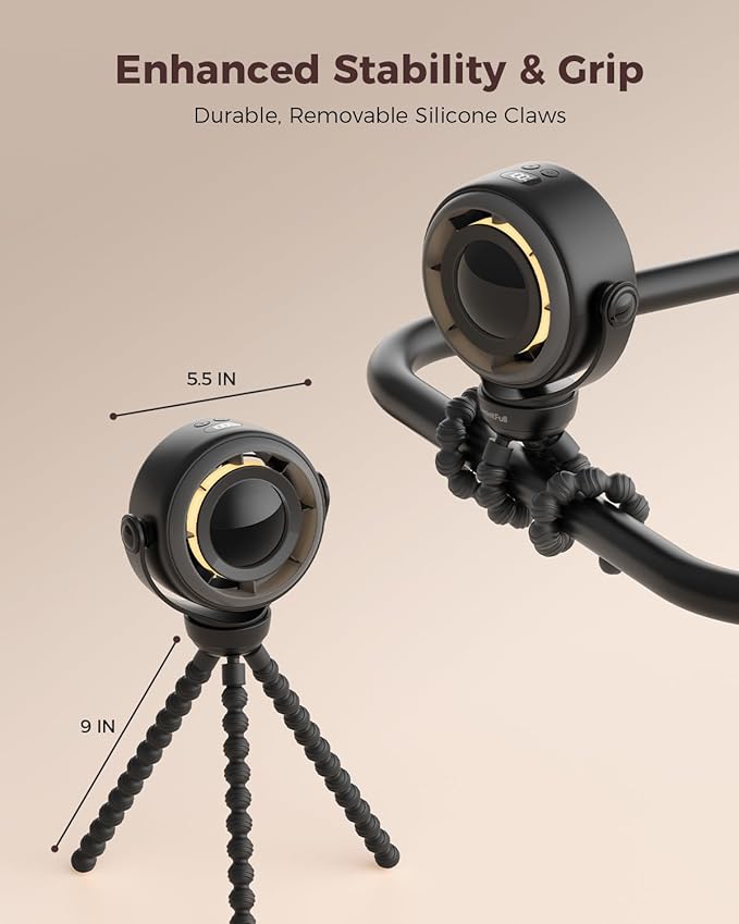 SWEETFULL Baby Stroller Fan - 4000mAh Rechargeable 4-Speed Quiet with LED Display & Night Light, Mini Portable 360° Clip On Safe Fan for Car Seat, Crib, Travel - Black-BubblyBeeBaby