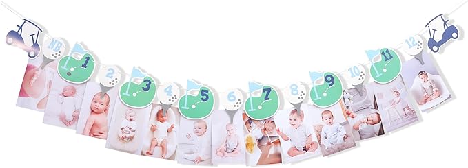 Hole In One First Birthday - Golf 1st Birthday Decorations,Golf 12 Month Photo Banner,Golf 1st Year Photo Banner One High Chair Banner-BubblyBeeBaby