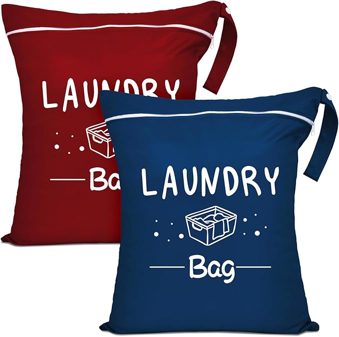 2 Pcs Large Travel Laundry Bags - Waterproof Wet Dry Bags for Gym Clothes, Swimming, Yoga (Wine+Navy)-BubblyBeeBaby