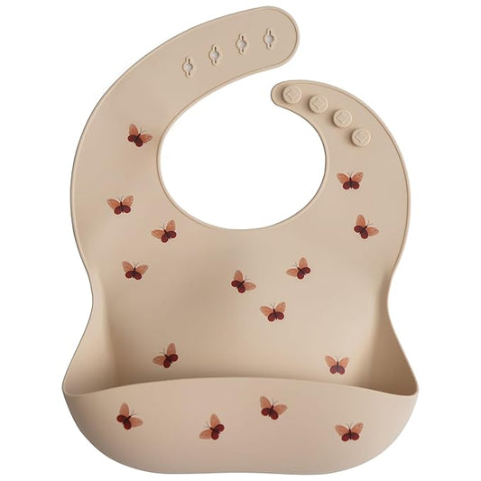 mushie Silicone Baby Bib | Adjustable Fit Waterproof Bibs (Butterflies)-BubblyBeeBaby