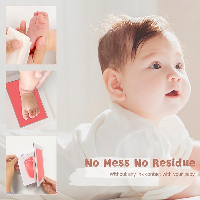 Inkless Baby Hand and Footprint Kit,Clean-Touch Ink Pad Kit,Safe No Mess Printing Infant Hand Foot Stamp,4 Pack Newborn Inkless Print Pads Best Keepsake or Gifts for Family-BubblyBeeBaby