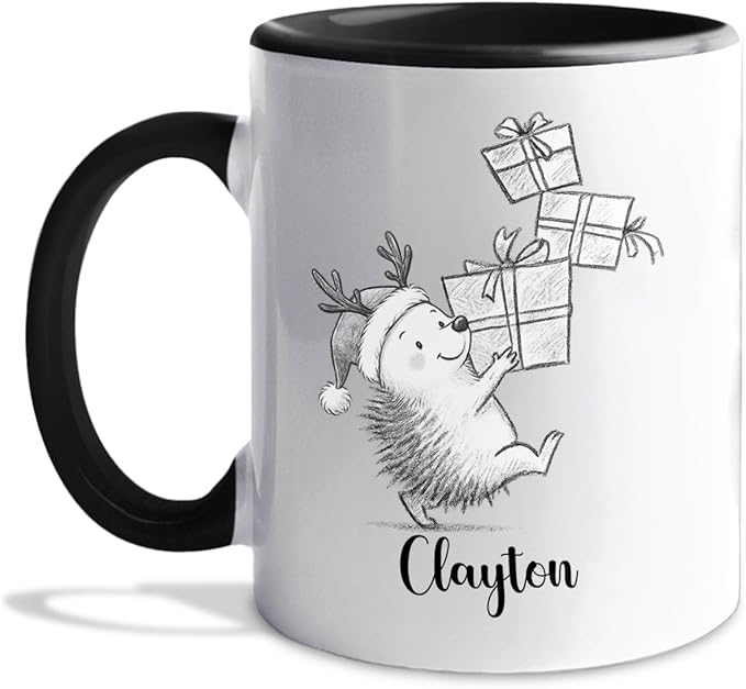 Hedgehog White Ceramic Coffee Mug, Personalized Hedgehog Accent Coffee Cup Gift For Dad Mom Daughter Son Kids, Funny Animal Travel Mug 11 Oz 15 Oz, Custom Name Hedgehogs Teacup Gift For Birthday Xmas-BubblyBeeBaby