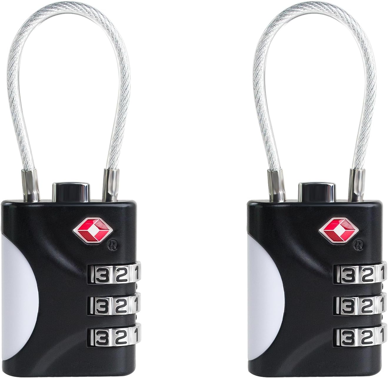 TSA Approved Luggage Locks - Small Combo Travel Padlock with Cable, TSA 007 Suitcase & Backpack Security, Durable & Easy to Use (Black+Black)