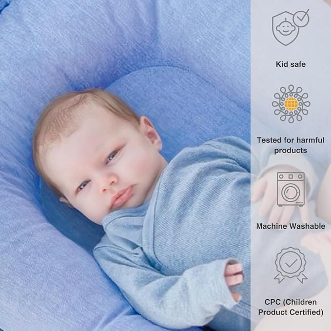 Infant Lounger, Baby Nest Cover for Baby Girls & Boys, Newborn Essentials for Baby 0-18+ Months, 100% Cotton Breathable (Baby Blue)-BubblyBeeBaby