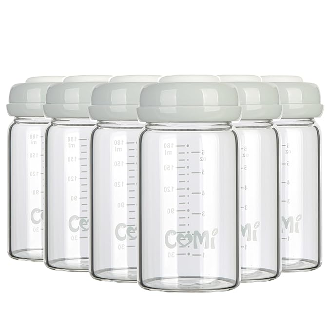 COMI Wide Neck Glass Breastmilk Collection n Storage Bottle, 6oz with Screw Ring Sealing Disk; Re-markable Sealing Disc. BPA Free, Fits Breast Pumps & Nipples (Gray Lids)-BubblyBeeBaby