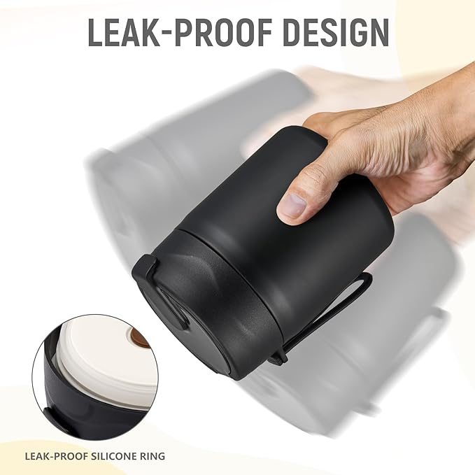 17oz Soup Thermo for Hot Food Kids Insulated Vacuum Food Jar with Stainless Steel Spoon Wide Mouth Thermo Leakproof Lunch Food Container Kids Hot Lunch Box (Black)-BubblyBeeBaby