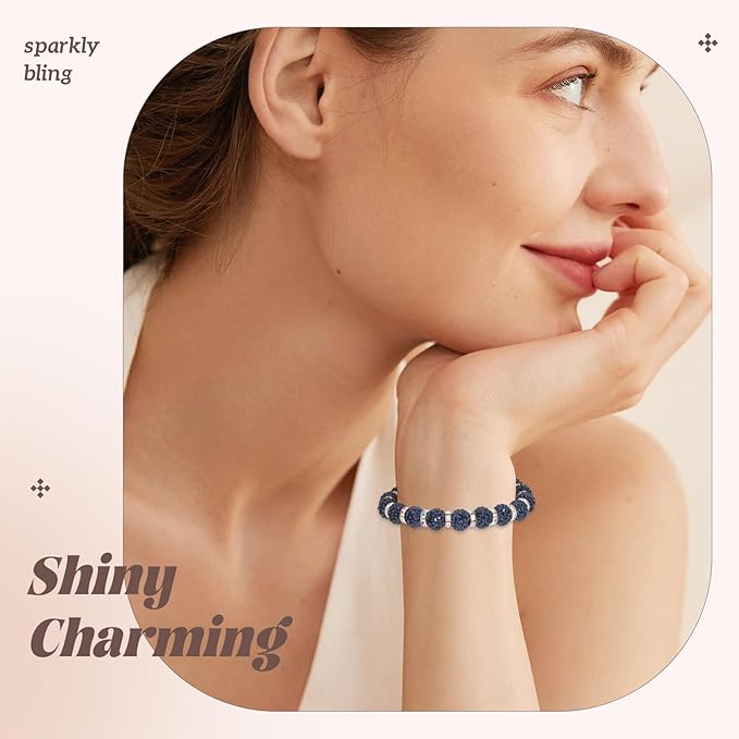 200pcs 10mm Rhinestone Beads for Jewelry Making, Blue Black Shiny Round Disco Ball Beads Bulk, Sparkle Crystal Clay Christmas for Bracelet Baseball Necklace Earring Crafting and DIY-BubblyBeeBaby