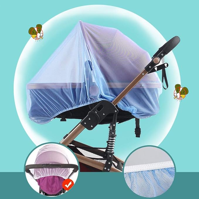 Durable Baby Stroller Mosquito Net (2 Pack) - Perfect Bug Net for Strollers, Bassinets, Cradles, Playards, Pack N Plays and Portable Mini Crib (Blue)-BubblyBeeBaby