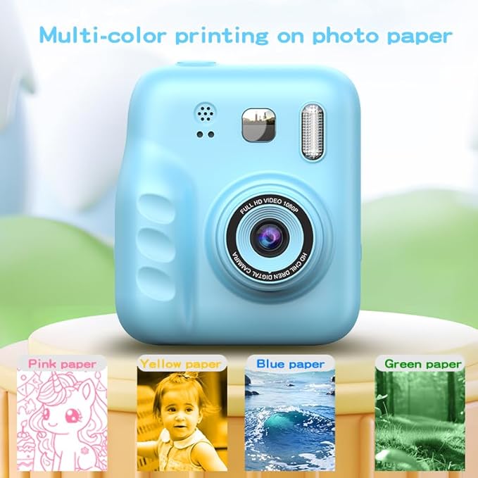 Instant Print Camera for Kids, 2.0" IPS Screen with Video Recording, 32GB Expandable, 1800mAh Battery, Includes 40+ Zink Paper, Birthday Gift for Girls Boys Age 3-12-BubblyBeeBaby