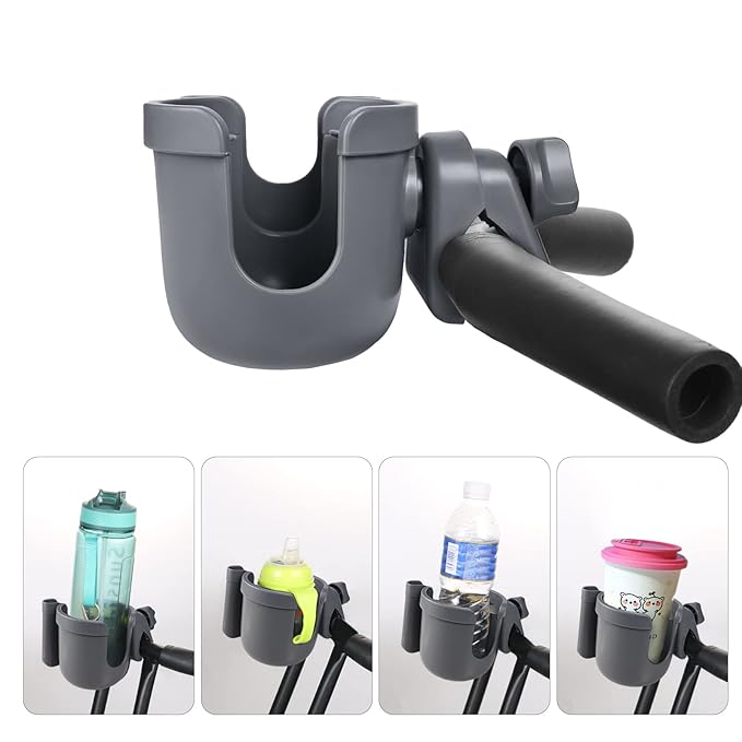 Suranew Adjustable Stroller Cup Holder with Phone Holder for Baby Stroller for Family Members, Gery-BubblyBeeBaby