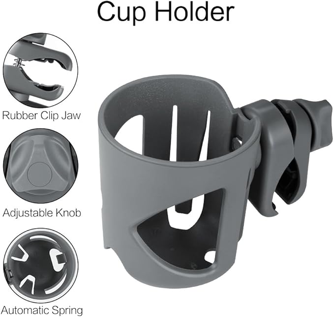 Accmor Universal Cup Holder, Stroller Cup Holder, 360° Rotatable Large Caliber Designed Bottle Holder for Stroller, Bike, Wheelchair, Walker, Scooter, Grey-BubblyBeeBaby