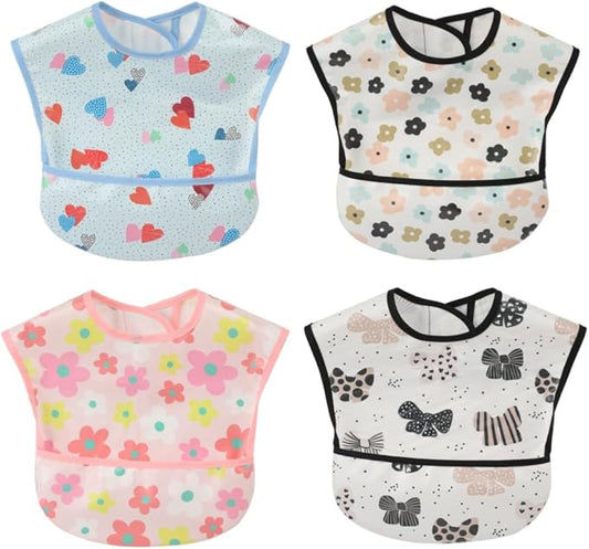 Baby bibs Waterproof Toddler bib - Feeding bib with Pocket for Infant Boy Girl Washable 6-36M-BubblyBeeBaby