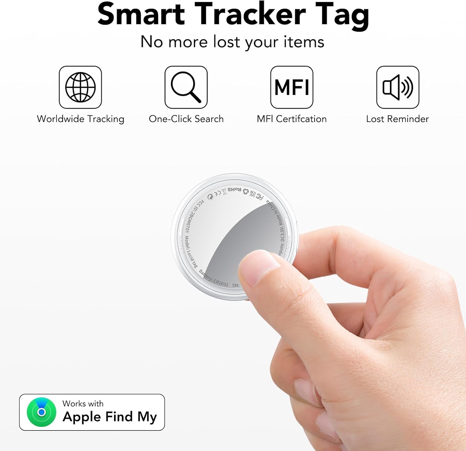 2025 New [Apple MFi Certified] (iOS Only) Air Tracker Tags-4 Pack, Bluetooth Tracker for Apple Find My, Replaceable Battery, Key Finder and Item Locator Smart Tag for Keys, Bags, Luggage, Pet (White)