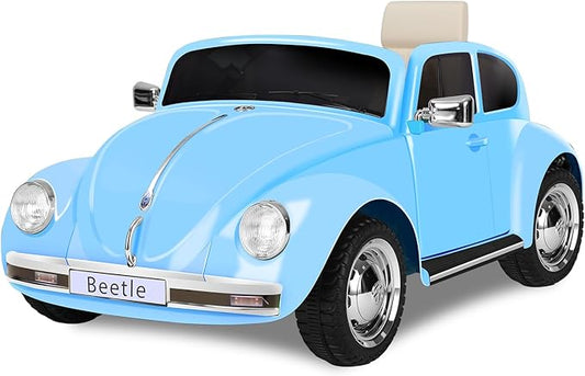 12V Kids Electric Car, Power Wheels with Remote Control, Ride on Car Toys with LED Light, 3 Speeds, Music, Blue-BubblyBeeBaby