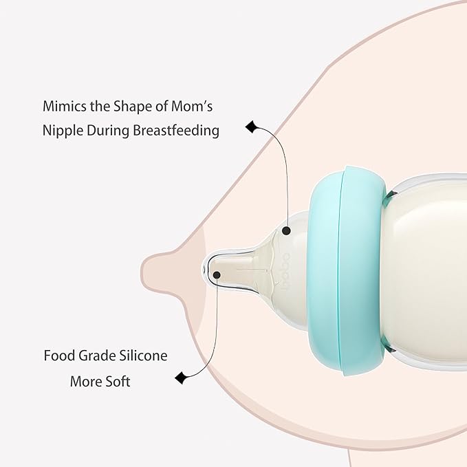 YOHKOH Natural Glass Baby Bottle with Natural Response Nipple, Newborn Anti-Colic Baby Bottles, Wide Neck Mushroom Cap Baby Bottle, Clear (8.8ounce (Pack of 2), Blue1)-BubblyBeeBaby