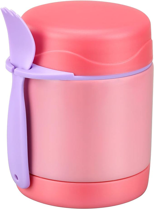 10oz Soup Thermo for Hot Food Kids,Lunch Thermo Kids Food Jar with Spoon Hot Insulated Food Containers,Leak Proof Stainless Steel Wide Mouth Lunch Food Thermo Jar for School(Pink)-BubblyBeeBaby