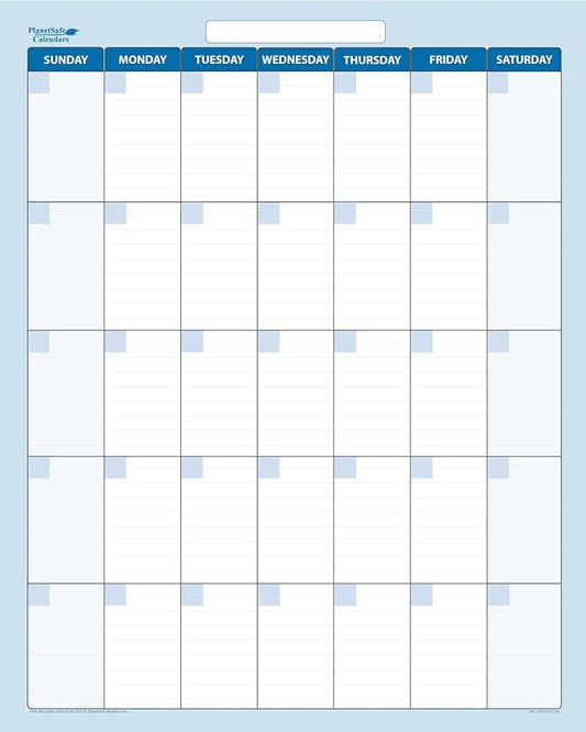 24" x 18" Sky Blue Vertical 30-Day Dry-Erase Task, Goals and Objective 1-Month erasable Wall Planner Calendar. Complete with Fine Tip Dry-Erase Marker and Eraser-BubblyBeeBaby