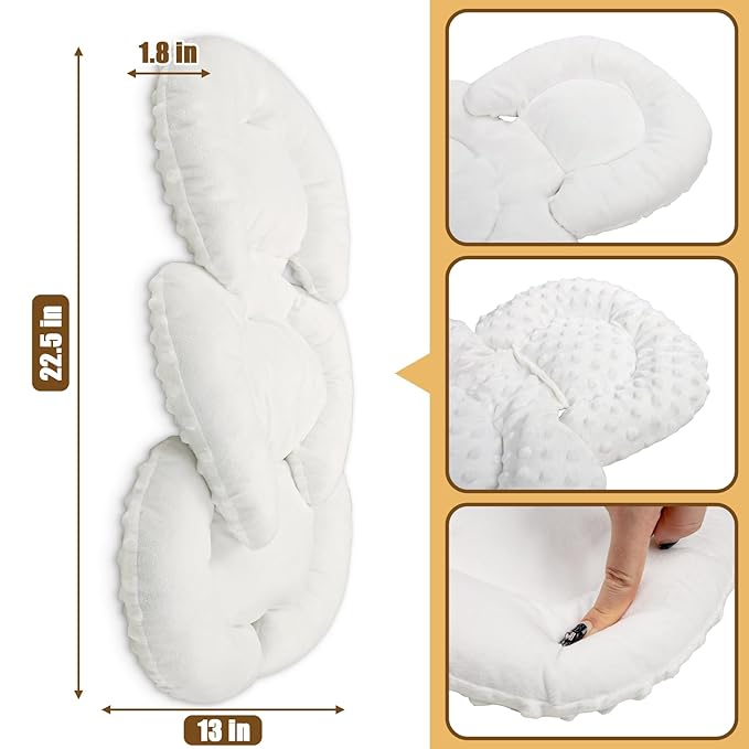 GFU Infant Car Seat Insert Head and Body Support, Reversible Newborn Insert for Carseat with Strap Pads, Soft Stroller Cushion Pillow Insert for Boys and Girls, Fits for Stroller, Swing, White-BubblyBeeBaby